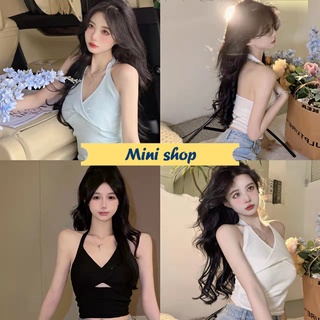 Mini shop🌸พร้อมส่ง🌸(C549) เสื้อคล้องคอไหมพรม รัดรูปหุ่นสับเซ็กซี่มากต้องมี