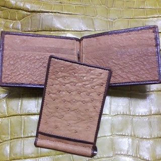 genuine ostrich skin  money clip tan color หนีบธนบัตร