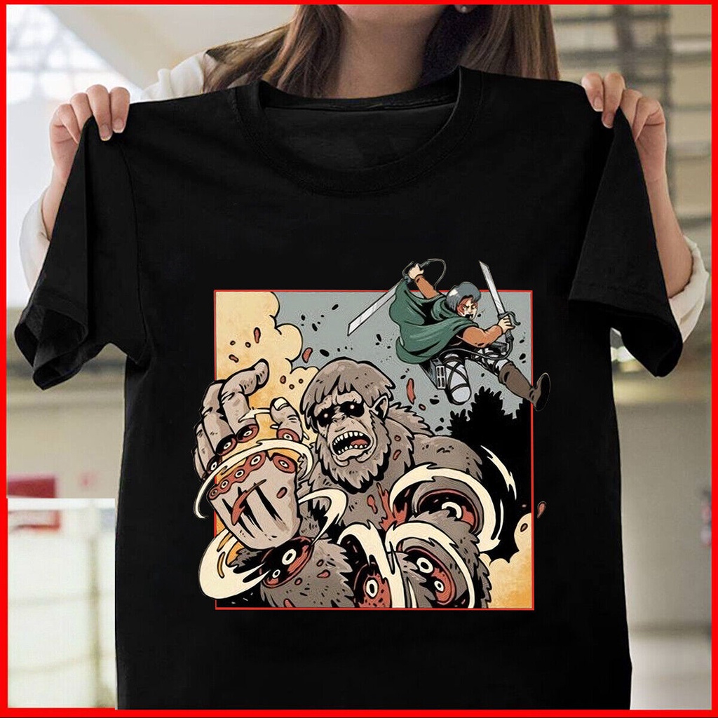 oversize T-shirt เสื้อยืด คอกลม เข้ารูป พิมพ์ลายอนิเมะ Levi Attack On Titan สําหรับผู้ชาย S-5XL