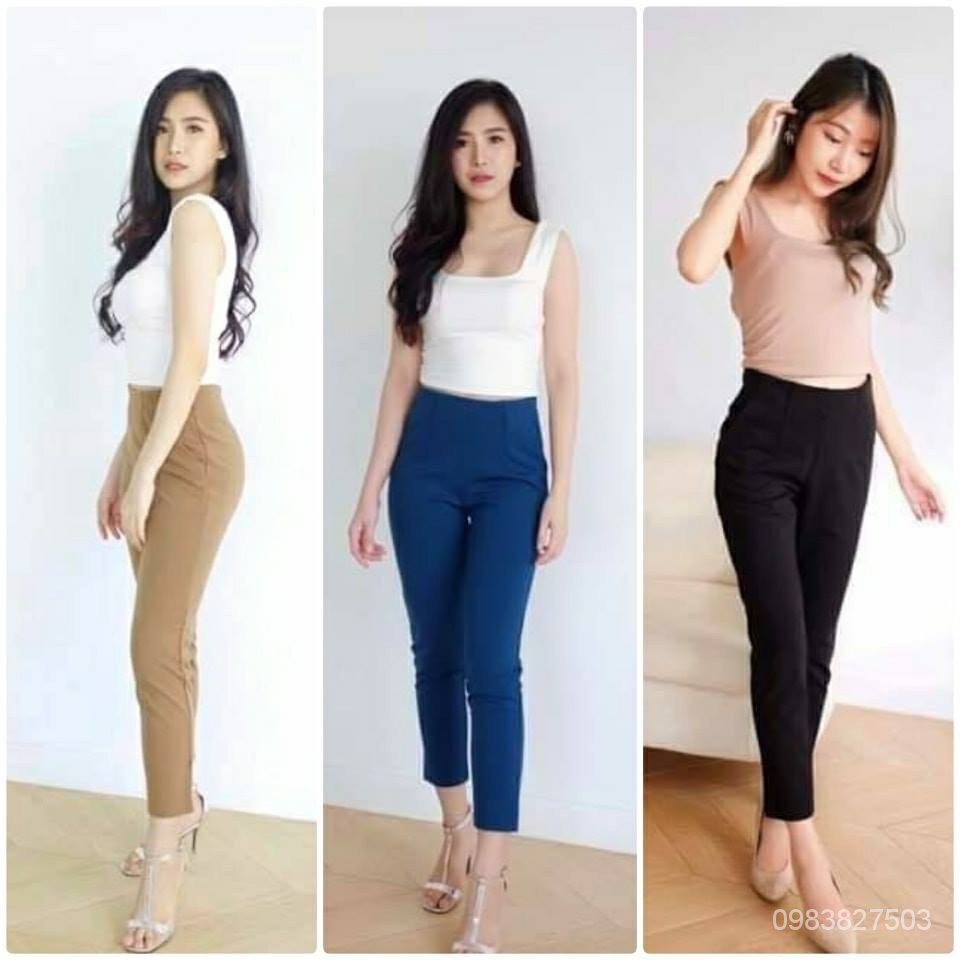 กางเกงขายาวขอบในตัว ซิปข้าง 9ส่วน ผ้าฮานาโกะ S-XL 01Ih | Shopee Thailand
