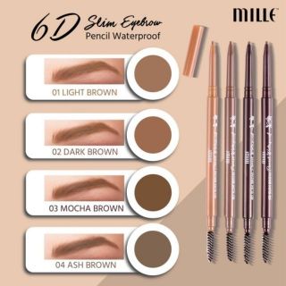 [2แท่ง]ดินสอเขียนคิ้วMILLE 6D Slim brown pencil waterproofา