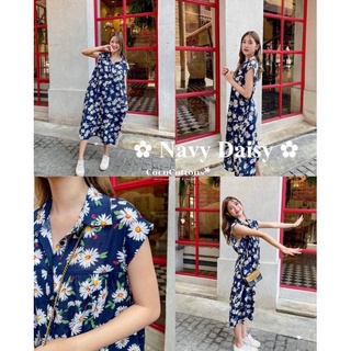 🔥Sale ขาดทุน จำนวนจำกัด 🔥 Co18 Navy Daisy Dress 🌼 เดรสยาวลายดอกเดซี่ CocoCottons