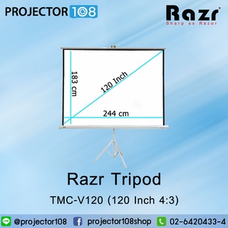 RAZR Tripod Projection Screen TMC-V120 (120 Inch,Diag 4:3, MW)