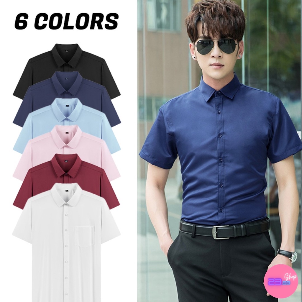 🚩Sale80%🚩เสื้อเชิ้ตชายสุภาพแขนยาว ผ้านิ่มลื่น แถบกระดุม สีพื้น 6 สี