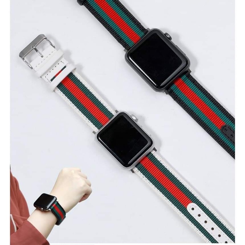 สาย Apple Watch Strap 38/40 มม. 42/44 มม. ไนลอนทอพร้อมสายหนังสำหรับ iWatch Series SE 6/5/4/3/2/1
