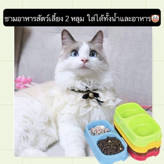 PP-383 ชามอาหารสัตว์เลี้ยง 2 หลุม ใส่ได้ทั้งน้ำและอาหาร ชามอาหารหมา แมว ราคาถูก พร้อมส่ง🐶🐱