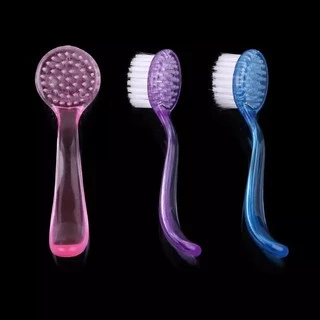 แปรงขัดหน้าเล็บ ด้ามยาวสีใส แปรงขัดหน้ากลมพร้อมฝาปิด