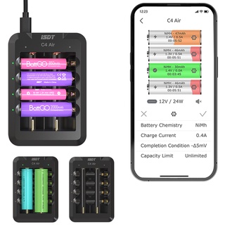 [เป็นทางการ] ISDT C4 Air USB Type-C ที่ชาร์จแบตเตอรี่ 6 ทาง 4A พร้อมการเชื่อมต่อ APP สําหรับแบตเตอรี่ Li-ion แบบชาร์จไฟได้ รองรับ AA AAA 18650 และแบตเตอรี่อื่นๆ