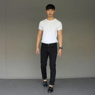 Golden Zebra Jeans กางเกงยีนส์ขากระบอกเล็กผ้ายืดสีดำ (Size เอว 28-44) #446BK