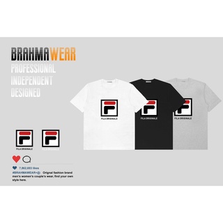 เสื้อยืดสีขาวผู้หญิง - BRAHMAWEAR FILA โลโก้ พิมพ์เสื้อยืดพื้นฐานกีฬาผ้าฝ้าย 100% เสื้อยืดลําลองผู้