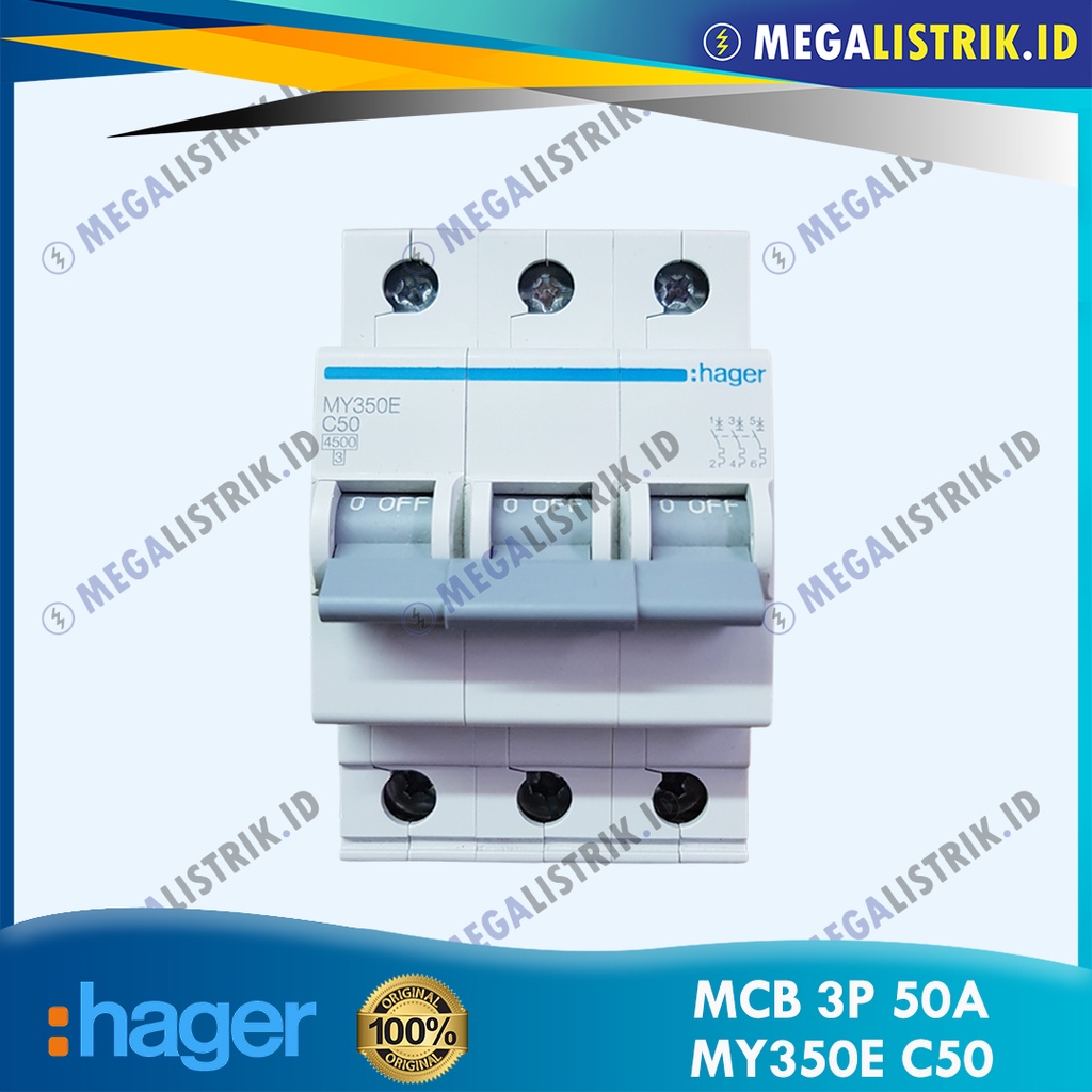 HAGER MCB 3P 50A / 3 PHASE 50 CAMPERE / 50 A 4.5KA SNI MY350E C50