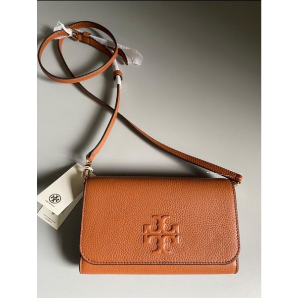 Tory Burch Thea Flat Wallet Pouch Imperial Garnet Leather Cross Body Bag
