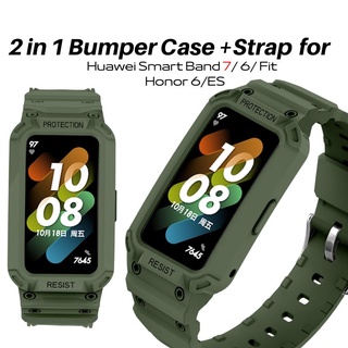 Huawei Honor Band 7 / Band 6 เคสกันกระแทก พร้อมสายคล้อง เกราะป้องกันหน้าจอ + สายรัดข้อมือ สําหรับ Huawei Fit Honor ES