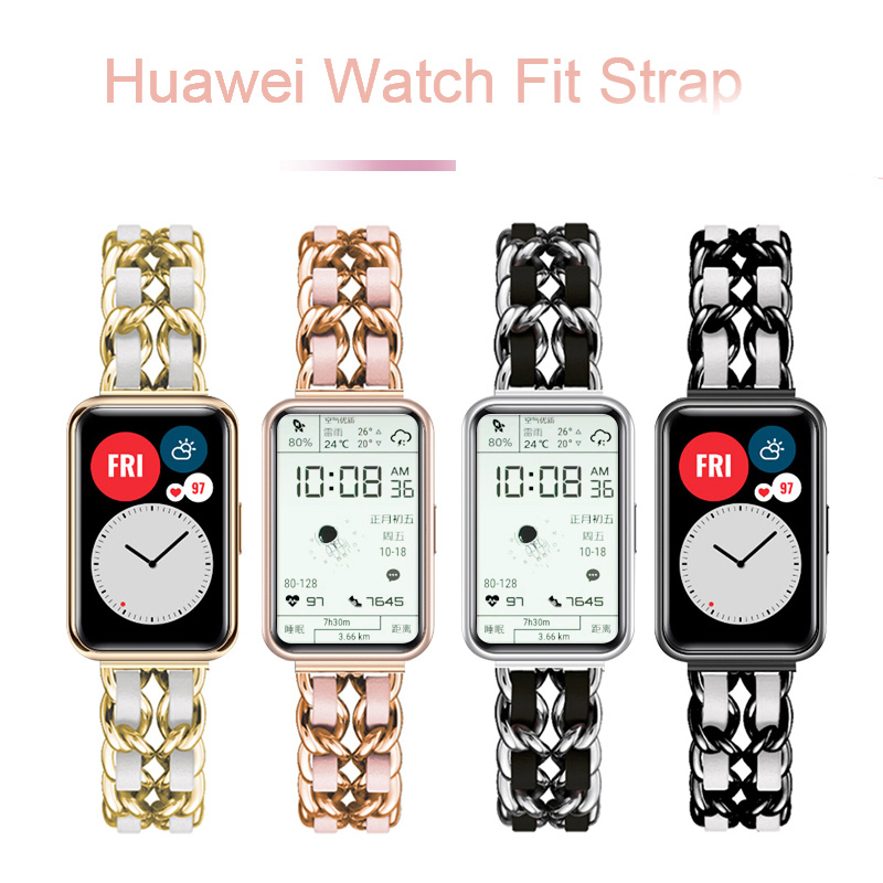 สายนาฬิกาข้อมือหนังสายโซ่สําหรับ Huawei Watch Fit Smart Watch
