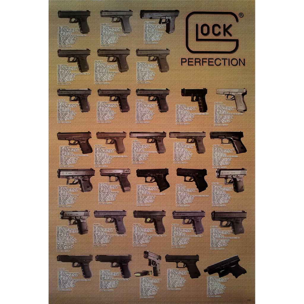 โปสเตอร์ ปืน กล็อค GLOCK PERFECTION POSTER 24"x35" Inch Semi-automatic Pistols Guns Austria 31 Models