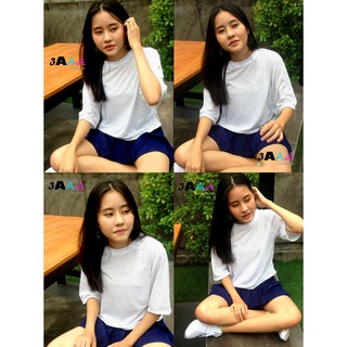 เสื้อยืดแฟชั่นผู้หญิงคอกลมลายจุดน่ารัก Fashion dot T-shirt cute