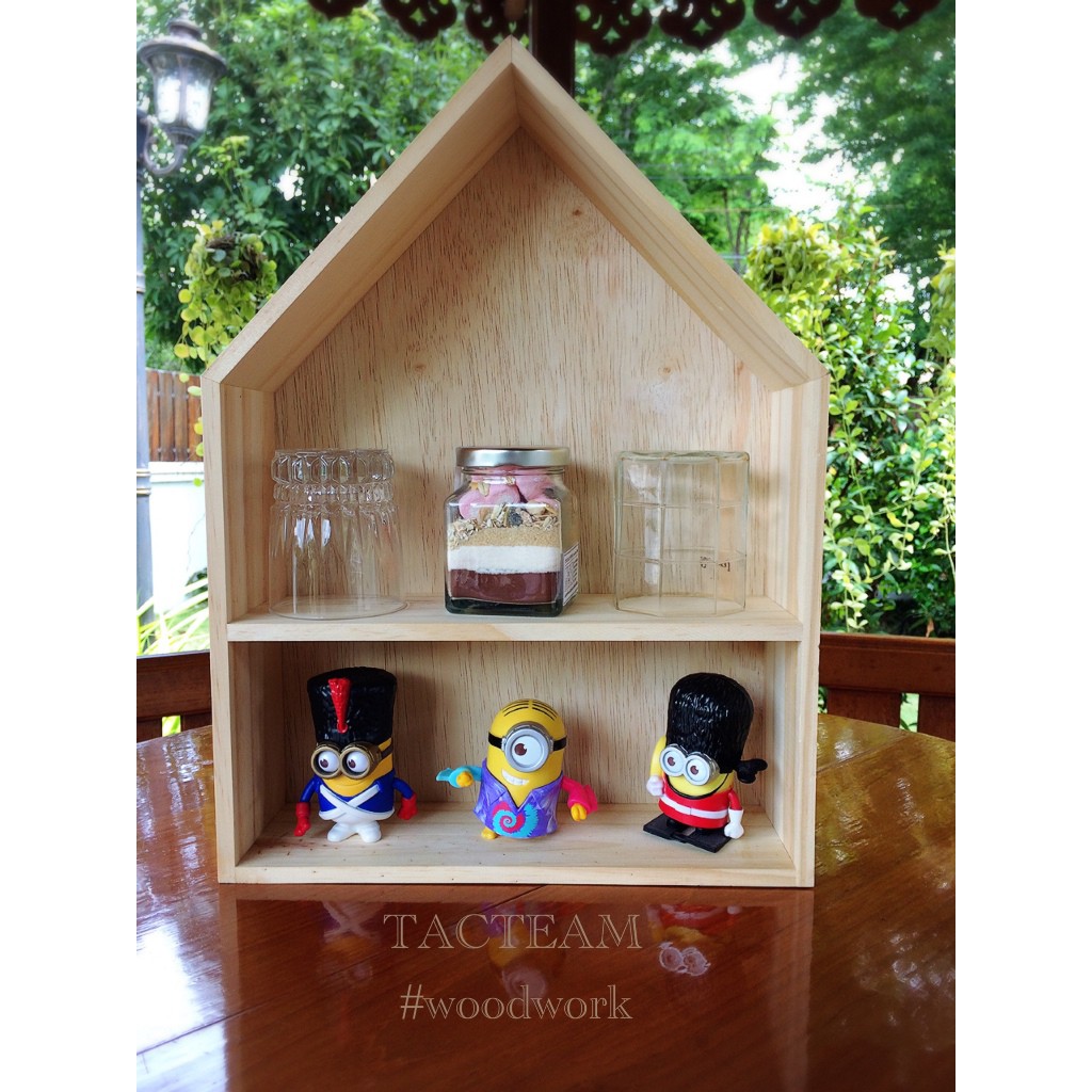 ใส่โค้ด SOME9 ลดอีก | ชั้นวางรูปบ้าน (L) Mini-Furniture ไม้สักสีเข้ม ผลิตและจัดจำหน่ายโดย...TACTEAM #woodwork