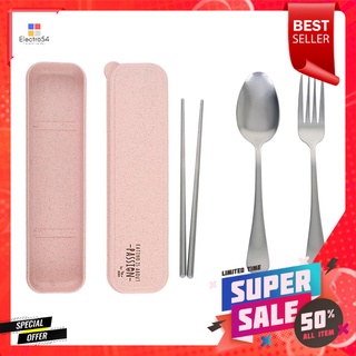 ชุดช้อนส้อมตะเกียบ+กล่องพกพา KECH PASSION สีชมพูCUTLERY SET WITH CASE KECH PASSION PINK