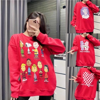 พร้อมส่ง🔺(sweaterแดง)เสื้อสเวตเตอร์ แขนยาว ลำลอง สีแดง ลายหมีรุ้ง JH