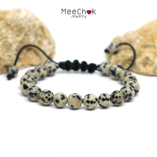หินดัลเมเชี่ยนแจสเปอร์ หินไข่นกกะทา Dalmatian Jasper 8 มิล เชือกถัก เกรียว ปรับขนาด นำพาความสุขมาสู่ผู้ถือครอง ByMeechok