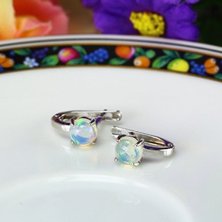 MT ต่างหูพลอยแท้ โอปอล ตัวเรือนเงินแท้ ชุบทองคำขาว แบบห่วงติดหู 925 Sterling Silver Huggie Opal Earrings : มณีธารา MT Jewelry (ge430)