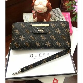 NEW ARRIVAL! 🐩 GUESS FACTORY WOMENS LONG WALLET 2018🐣 กระเป๋าสตางค์ทรงยาว ซิปรอบ วัสดุหนังPolyurethane100%  สีน้ำตาล