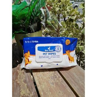 Pet soft Pet wipes ผ้าเปียกทำความสะอาดสำหรับสัตว์เลี้ยง 100 แผ่น.