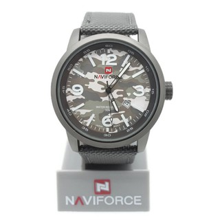 NaviForce นาฬิกาทหาร สายผ้า Nano สีเทา หน้าปัดลายพลาง มีวันที่ - NF0003 (Grey)