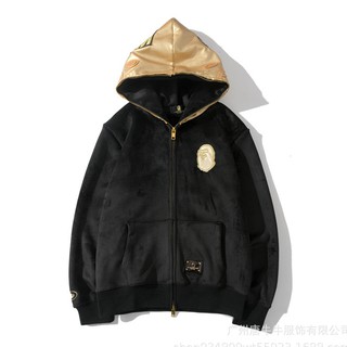 BAPE Shark black gold zipper jacket double suede ferret sweater