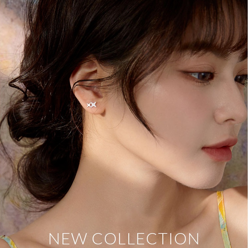 Roselife ต่างหูสตั๊ด เงิน S925 จี้รูปดาวคู่ ประดับคริสตัล แวววาว สไตล์เกาหลี เครื่องประดับ สําหรับผู้หญิง 1 คู่