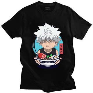 T-shirt  เสื้อยืด พิมพ์ลายอนิเมะ Killua Zoldyck Eats Ramen Favorite Food Noodles Hunter X Hunter Hxh สําหรับผู้ชายS-5XL