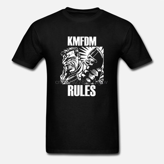 tshirtเสื้อยืดคอกลมฤดูร้อนเสื้อยืดแขนสั้น พิมพ์ลายโลโก้ KMFDM Rules Kein Mehrheit Fr Die Mitleid Band สําหรับผู้ชาย 3865