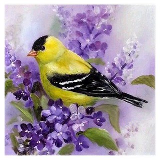 ภาพครอสติส คริสตัล รูป นก Goldfinch และดอกไม้ม่วง