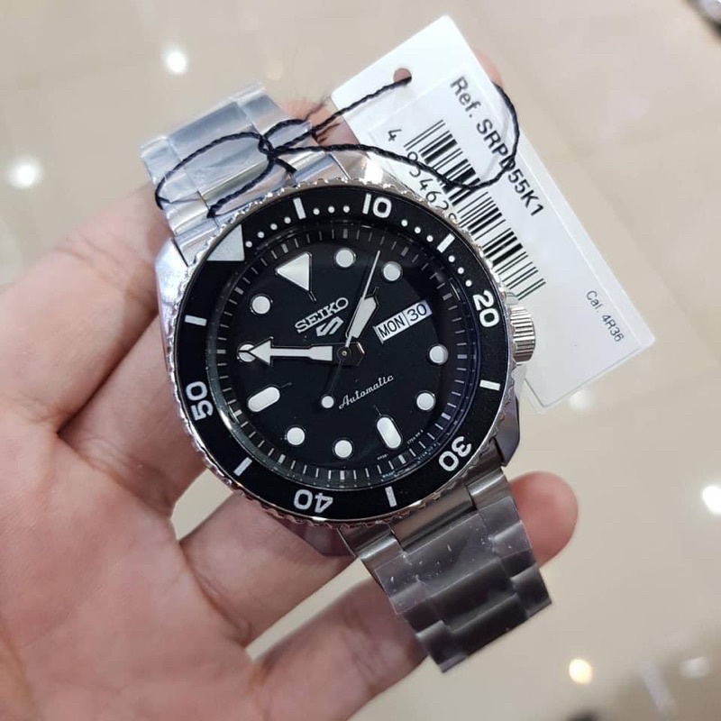 (ผ่อน0%) นาฬิกาชาย 🔸 New Seiko 5 Sports Automatic (Black Dial) รุ่น SRPD55K1 หน้าปัดสีดำ 42 มม.