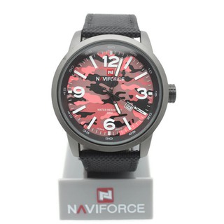 NaviForce นาฬิกาทหาร สายผ้า Nano สีดำ หน้าปัดลายพลาง มีวันที่ - NF0002 (Black)