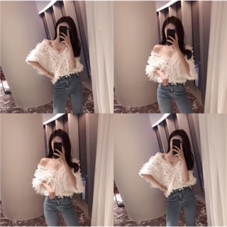 เสื้อคอวีผ้าชีฟอง ทรงหลวม
