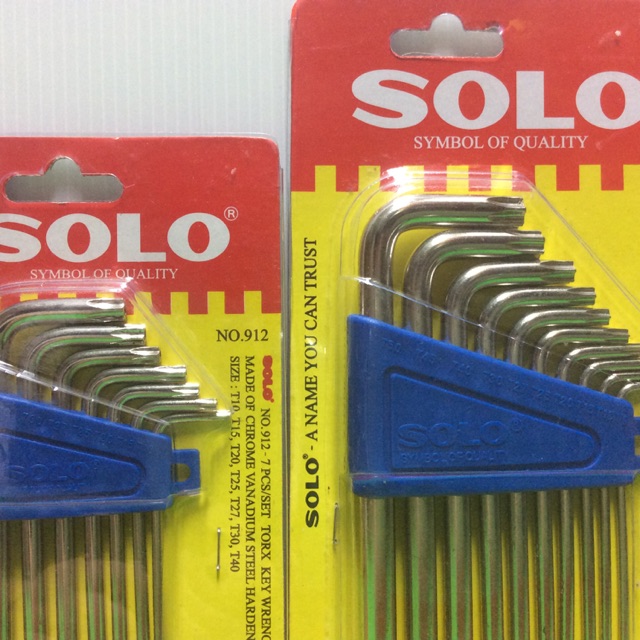 ประแจหกแฉกท็อกซ์ SOLO(แบบมีรูตรงกลาง)ชุด 7 ตัวชุดT10-T40 หรือ 10 ตัวชุด T9-T50