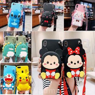 For Samsung Galaxy A12 A42 5G A02s S21 Ultra Plus Case Doraemon Stitch Cartoon Zipper Wallet Soft Mickey Minnie Cover