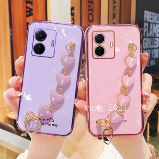 เคสโทรศัพท์มือถือ แบบนิ่ม ชุบไฟฟ้า ลายหัวใจ สําหรับ VIVO V25 V25e V25 Pro Y02S Y35 4G Y77 5G 4G