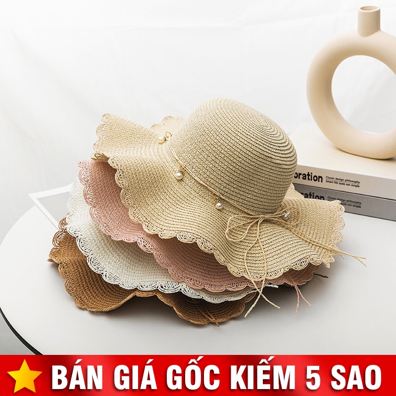 Lovely Pearl Beaded Straw Hat Beach Bucket Hat P2138
