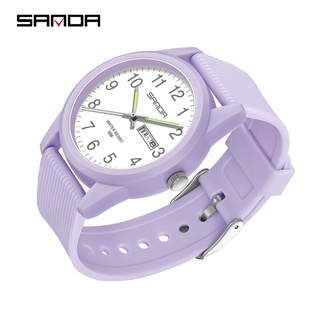 Sanda นาฬิกาข้อมือควอตซ์ดิจิทัล หน้าจอ LED สีพื้น สไตล์โรแมนติก สําหรับคู่รัก 6088-89/15