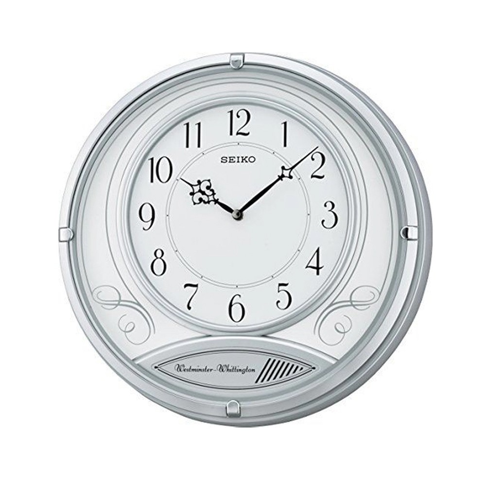 Seiko นาฬิกาแขวนมีเสียงเตือนทุก 15 นาที แนววินเทจ ขนาดความกว้าง 14 นิ้ว รุ่น QXD213S สีเงิน