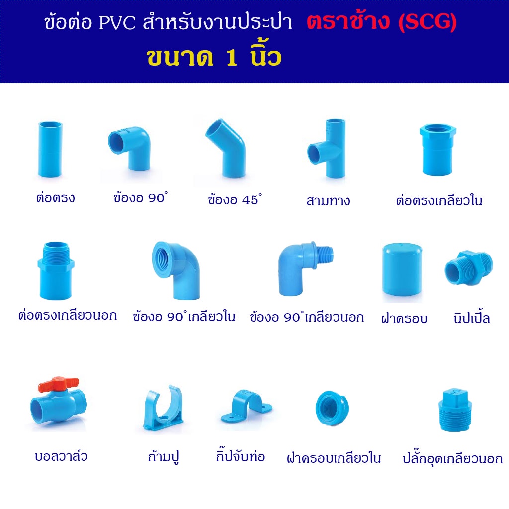 ข้อต่อ PVC สำหรับ งานประปา ตราช้าง(SCG) ขนาด 1 นิ้ว