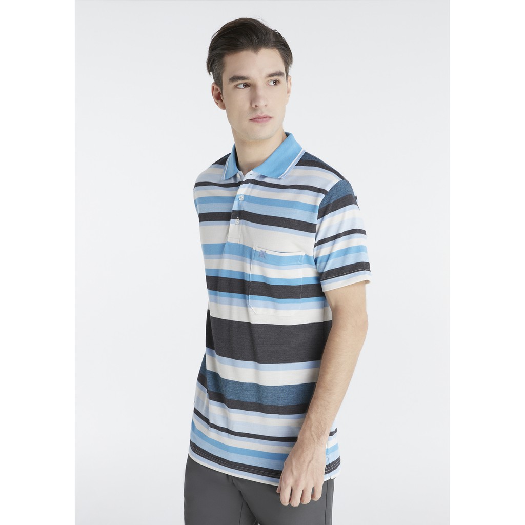 เสื้อโปโลแขนสั้นผู้ชายมีกระเป๋า  Maximo Dente คอปก ลายริ้ว คลาสสิค สไตล์ยุโรป สำหรับผู้ใหญ่ รุ่น CV-