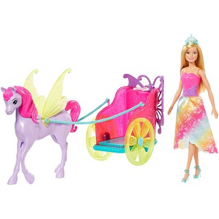 Barbie Dreamtopia ตุ๊กตา บาร์บี้ เจ้าหญิง พร้อมรถม้า Princess Doll Fantasy Horse and Chariot  GJK53