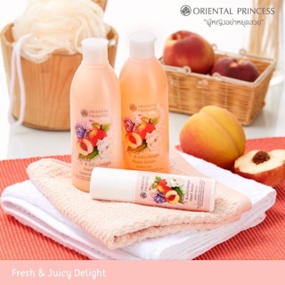 เซตกลิ่นพีช:ครีมทาตัว+เจลอาบน้ำ+โรลออน: Fresh&amp;Juicy Delight Peach Sorbet Bubble Gel+Shimmering Moisturiser+Scent Rol