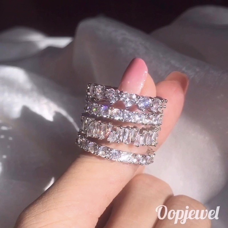 ‼️ซื้อในlive,VDO ลด100‼️ แหวนเพชรรอบวง เพชรสวิส cz Cubic Zirconia ring ชุบทองคำขาว พร้อมกล่องแหวนแบรนด์ Oopjewel