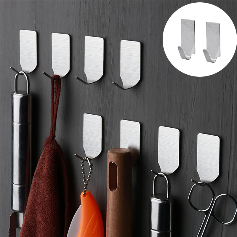 2pcs Stainless Steel Wall Self Adhesive Towel Hooks / Home Wall Door Robe Hats Bags Keys Rack Sticky Hook / Kitchen bathroom door hooks Hanger