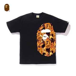 HH BAPE Mens Spring and Summer Personality Ape Head Printing Round Neck Trend Casual Short-sleeved  เสื้อยืดผ้าฝ้าย