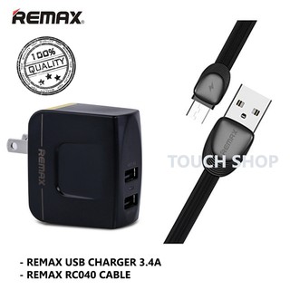 REMAX สายชาร์จ USB Micro Cable For Samsung/Andriod รุ่น RC-040m(สีดำ)+ Remax 3.4A USB Charger Adapter (สีดำ)